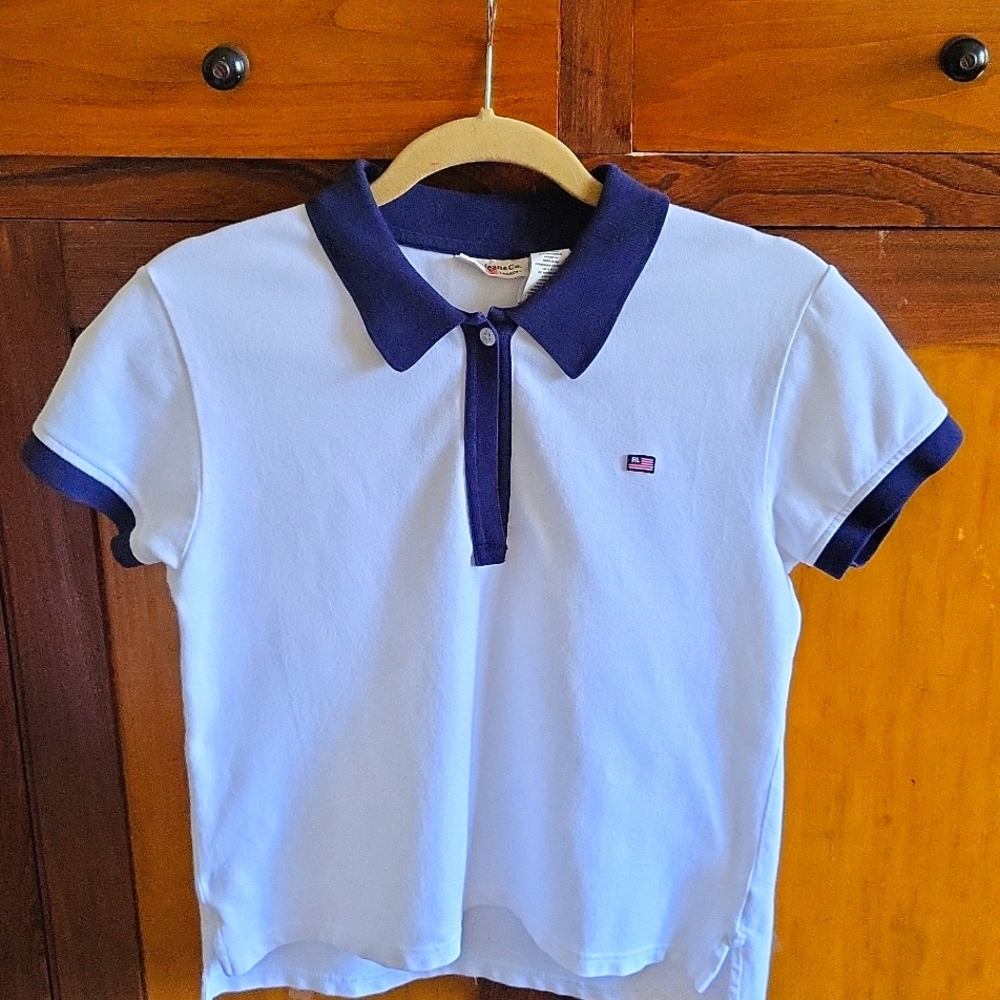 Ralph Lauren Polo Jeans Shirt,White/Navy. Girls XL/Womens Small.